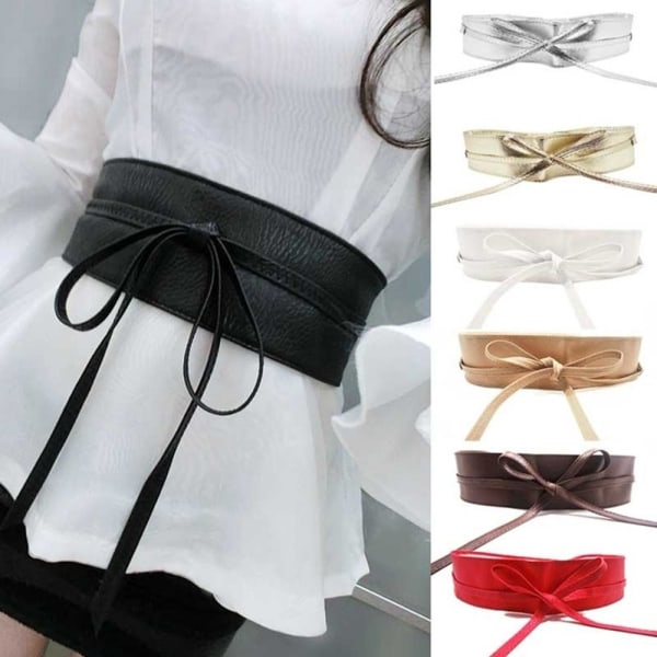 Kvinnor bälte för klänning Läder bowknot breda bälten - stock black