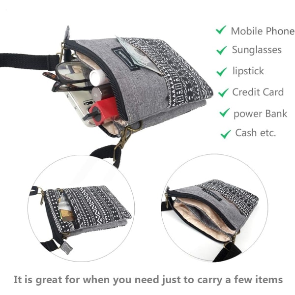 Rymlig mobiltelefonväska Plånbok Canvas Små Crossbody-väskor - high quality P-black and Gray