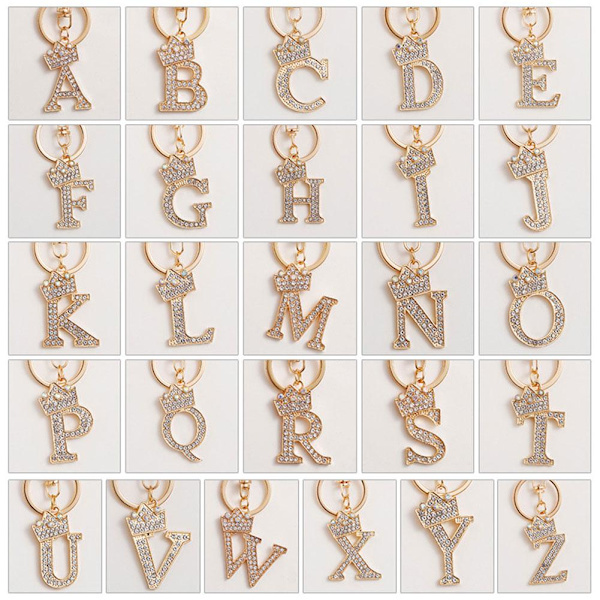 Strass dubbade små A-Z alfabetets första bokstav Nyckelring Ke - spot sales L 4.5*3cm/1.8*1.2in