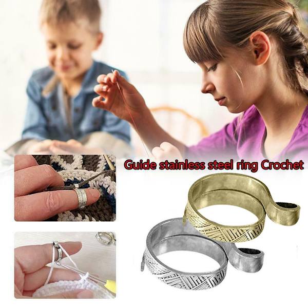 2ST Virkad Finger Ring Stickögla Virkad SILVER - on stock Silver