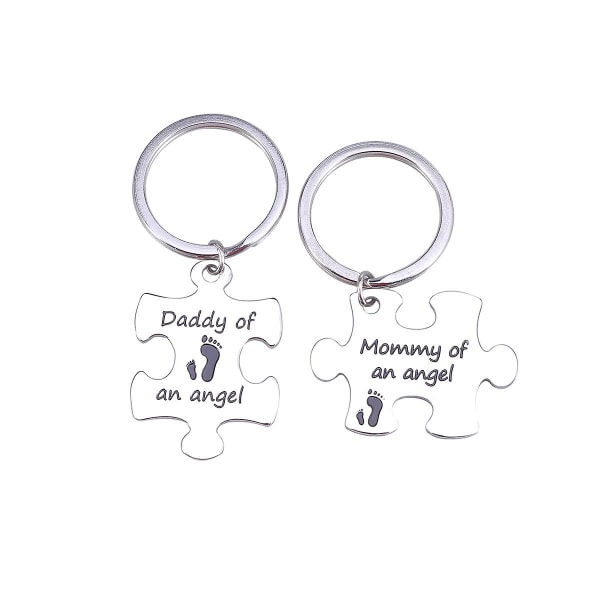 Mamma Pappa till en ängel Nyckelring Set Missfall Minnessak Baby Memorial Gift - spot försäljning