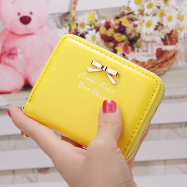Girls Bow Mini Plånböcker Mynt Plånböcker Läder Zip Clutches Söt - spot försäljning yellow