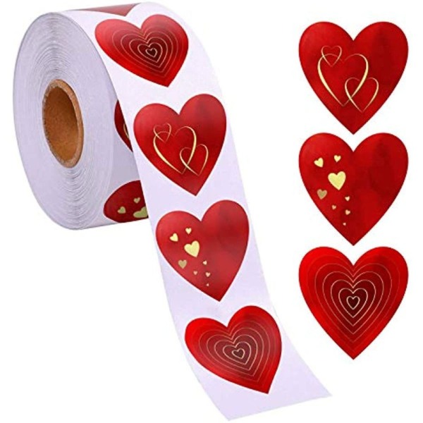 500 st 1 rulle självhäftande klistermärke Rulletikett Klistermärken Hjärta - stock