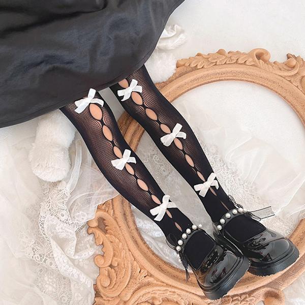 Girl Tights e Bow Hollow Lace Girl sukat - korkealaatuisia black with white S