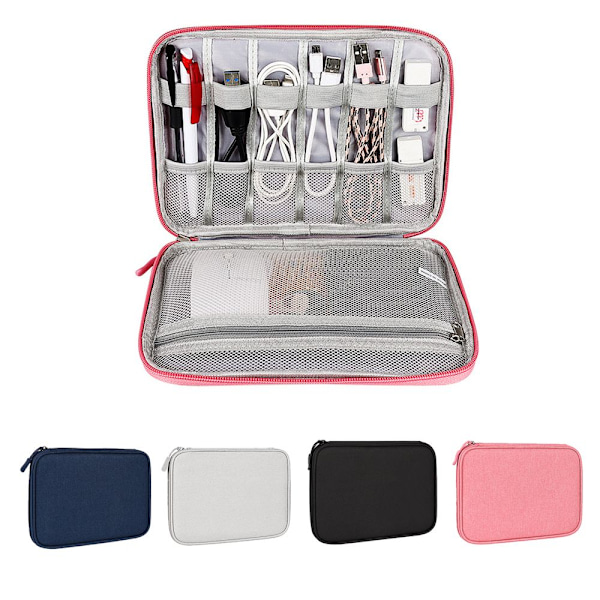 Bärbar digital USB laddare Kablar Wires förvaringsväska - high quality pink
