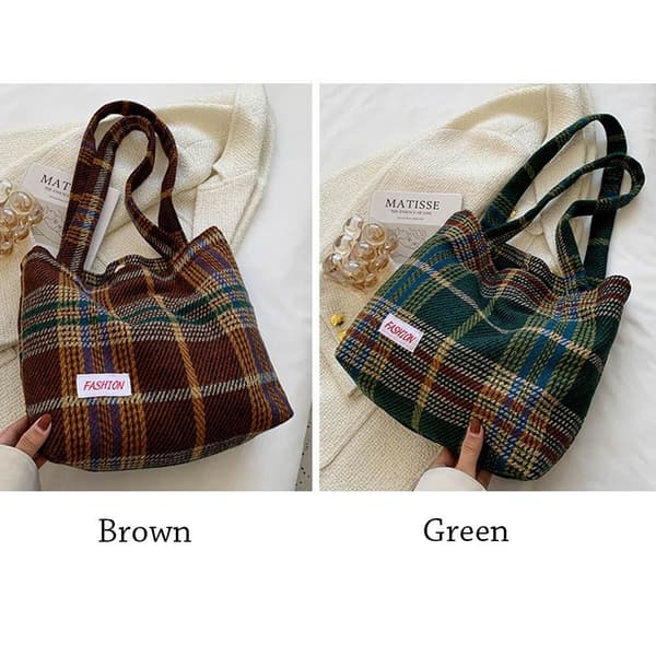 Tote Bag Plaid Håndtasker BRUN - stock brown