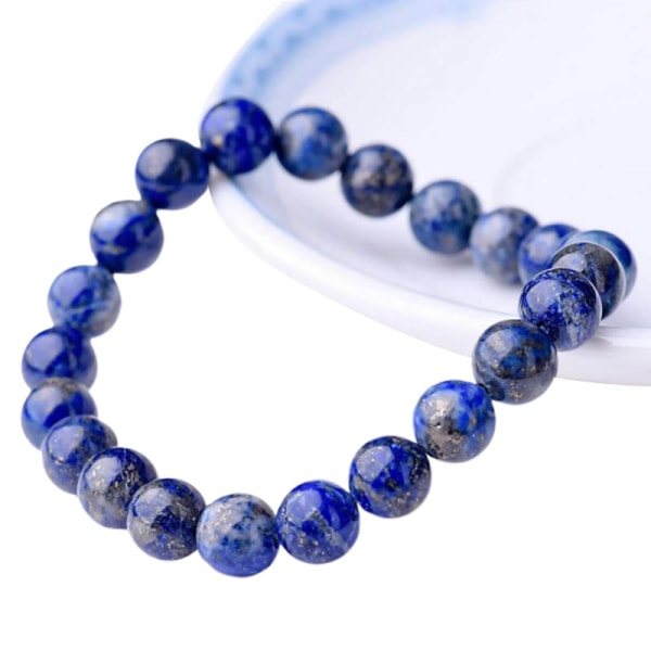 Naturliga 8 mm Lapis Lazuli Beads Armband Unisex elastisk armrin - high quality Blue