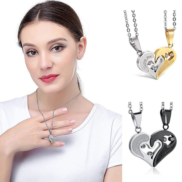 I love you heart miehiä naisia ​​pariskunta persoonallinen riipus kaulakoru - varastossa silver