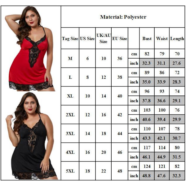 Plus Size Damspets Sexiga Babydoll Underkläder Nattlinne Sleep - stock red 4XL