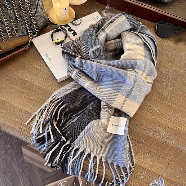 Vinterpläd Halsduk Lång tofs Halsduk KHAKI - spot försäljning Khaki