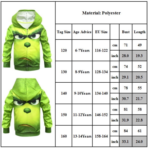 Grinch Print Sweatshirts Barnjultröjor för barn - high quality 150cm