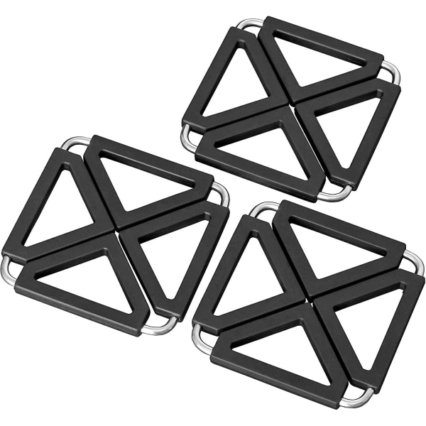 Set med 3 förlängbara underlägg i silikon och rostfritt stål, fyrkantiga, svarta - on stock