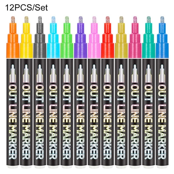 Double Line Pen Metallic Markers 12PCS/SET - korkea laatu