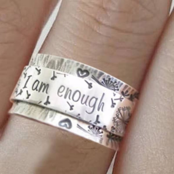 Double Dandelion Kaiverretut Kirjaimet Meditaatio Spinner Ring - Stock 12