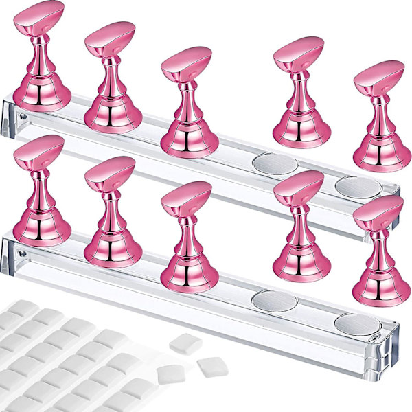 Nail Tips Holder Akryyli Nail Art Practice Stand Magneettinen - varastossa Metal Rose Pink 2 Set