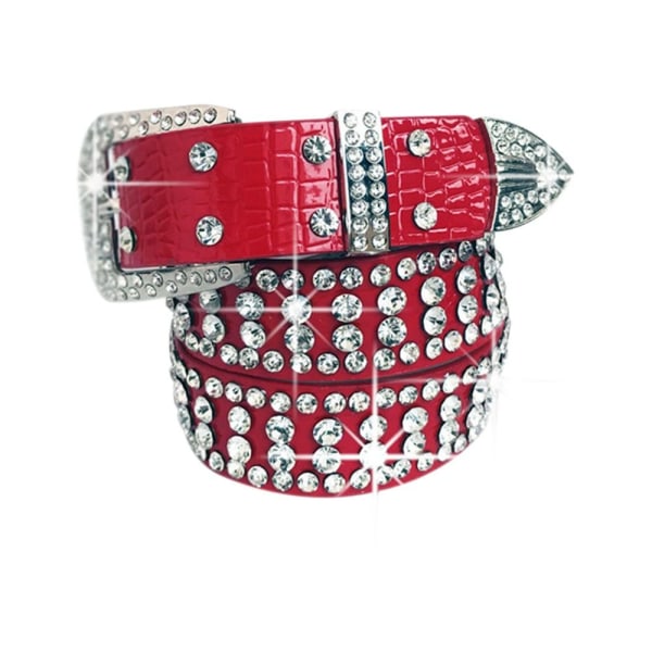 Bling Diamond Läder Bältesnål Spänne Midjeband - high quality White