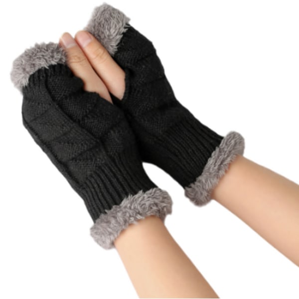 Fingerless Arm Winter Stickade Handskar Hand Långa Varmare Vanta - spot sales Black