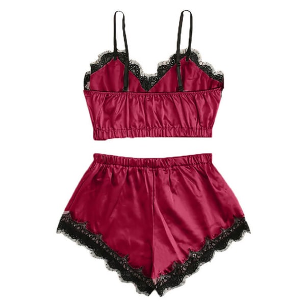Kvinnors sexiga hängslen sexig kostym split hängslen pyjamas - on stock Wine red XL