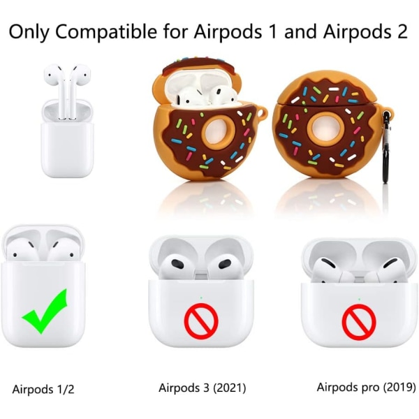 Söpö kotelo Airpods 1,2, 3D Donut Design Case Iskunkestävä suojakotelo ja avaimenperä Airpods-kuulokkeille - Stock