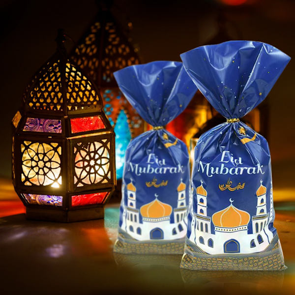 50st Eid Mubarak Presentpåsar Plastpåse BLÅ - high quality Blue