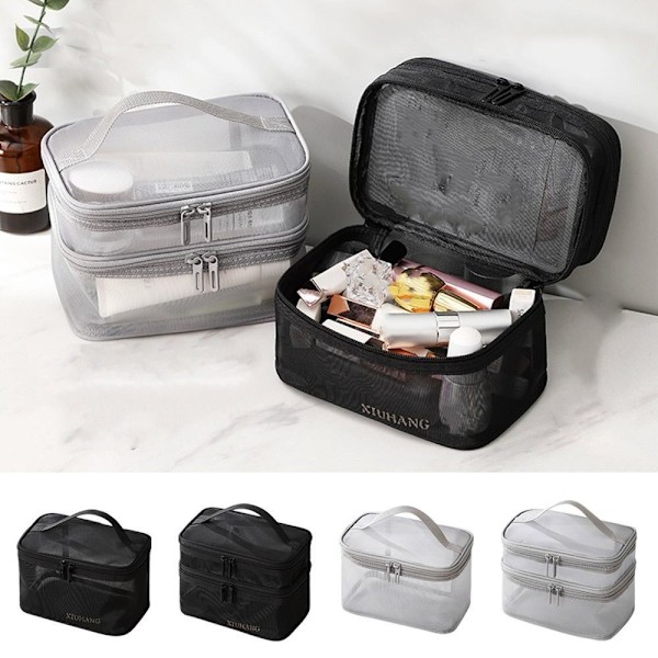 Meikkipussi Travel Cosmetic laukku BLACK DOUBLE LAYER - varastossa black double layer-double layer