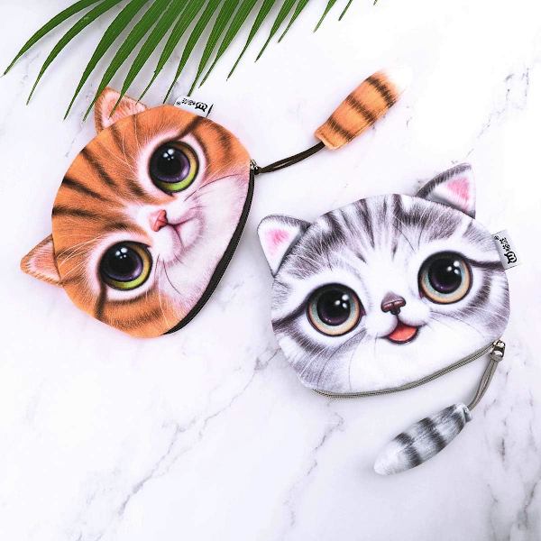 2 pack Cat Face Myntväska Dragkedja Case Plyschpåse - spot försäljning