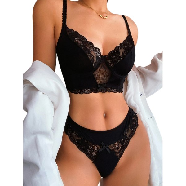 Kvinnor Sexiga Underkläder BH Trosor Underkläder Set Nattkläder - spot försäljning black L