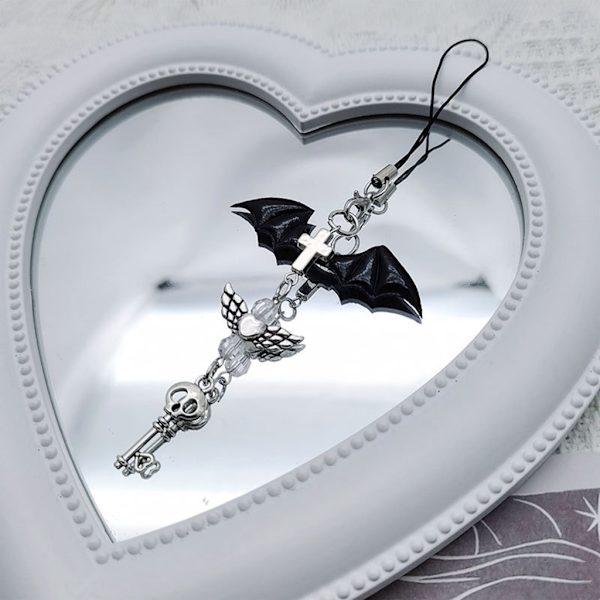 Goth Y2K telefon berlock hänge Kawaii-nyckelring för väska Söt tillbehör Kvinnor Gitarrband Lanyard pärlstav Nyckelring hänge - on stock null - Style 3