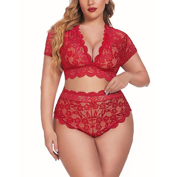Seksikkäät naisten alusvaatteet Lace Plus läpinäkyvät rintaliivit G-String stringit - laadukkaita red 3XL