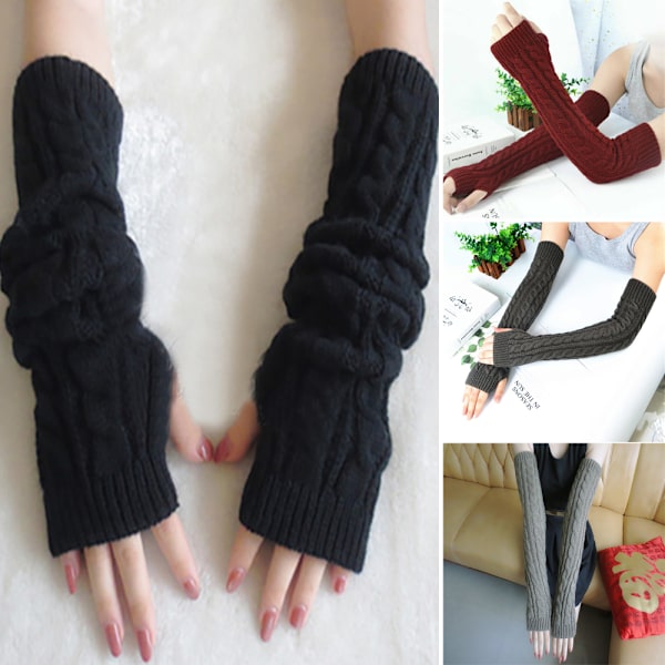 Män Kvinnor Sticka ärm Handskar Handleden Armvärmare Fingerless - high quality Black