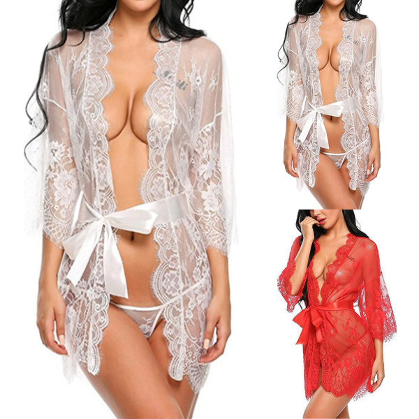 Kvinna Mode Transparent Spets Cutout Spets Sexig Nattlinne - on stock black L