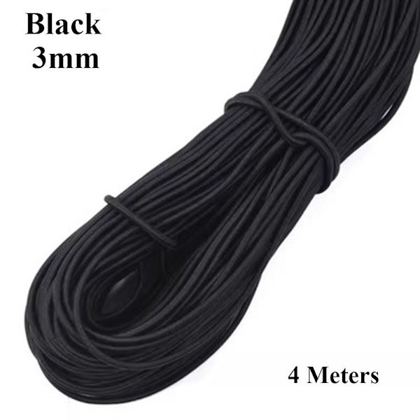 Starkt Elastiskt rep Gummiband SVART 3MM - spot försäljning Black 3mm