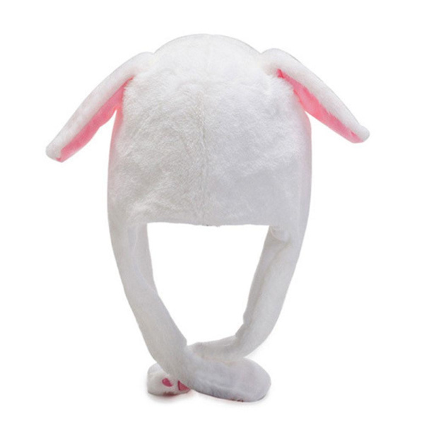 Pehmo Moving Bunny Movable Ears Hat Cap Lämmin talvilahja - korkea laatu White Rabbit