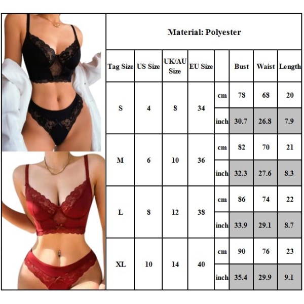 Kvinnor Sexiga Underkläder BH Trosor Underkläder Set Nattkläder - spot försäljning black L