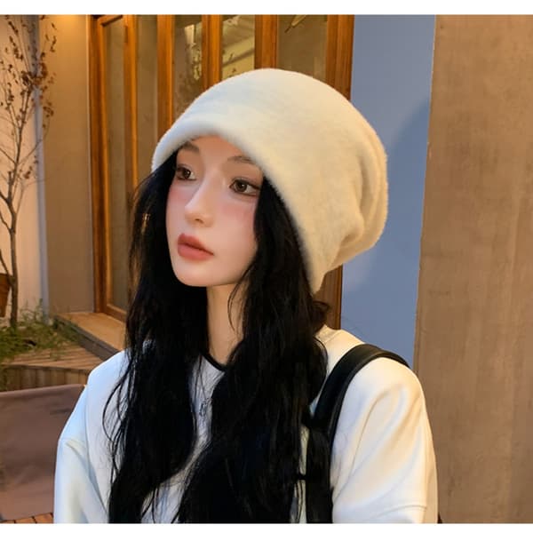 Mink Pile Cap Plysch Pullover Hatt Elfenben - on stock ivory