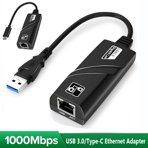 Ethernet-adapter USB 3.0 till Gigabit 1000M TYPE-C - stock