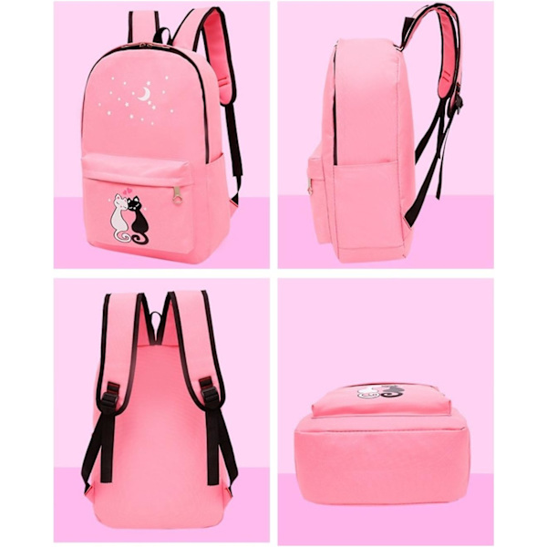 4 st Star Cat Prints Canvas Casual Daypack för flickor Bokväska Skolryggsäck Set med Crossbody-väska - spot sales