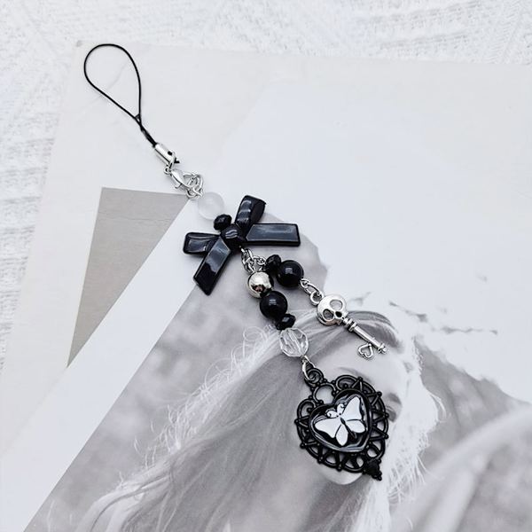 Goth Y2K telefon berlock hänge Kawaii-nyckelring för väska Söt tillbehör Kvinnor Gitarrband Lanyard pärlstav Nyckelring hänge - on stock null - Style 3