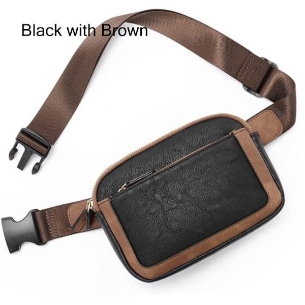 Läder Fanny Packs för Dam Bältesväska SVART MED BRUNT - stock Black with Brown