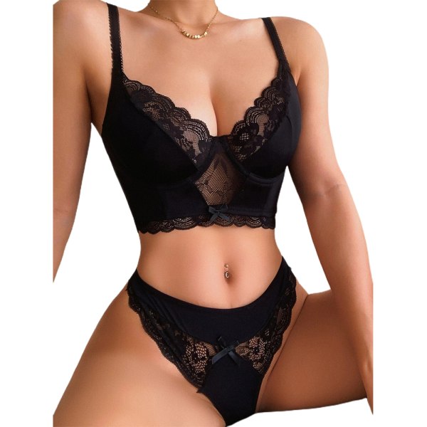 Kvinnor Sexiga Underkläder BH Trosor Underkläder Set Nattkläder - spot försäljning black L