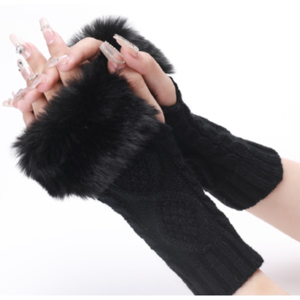 handskar Pälsfodrade varma armärmar Vantar Stickade fingerlösa Black 1b03 |  Black | Fyndiq