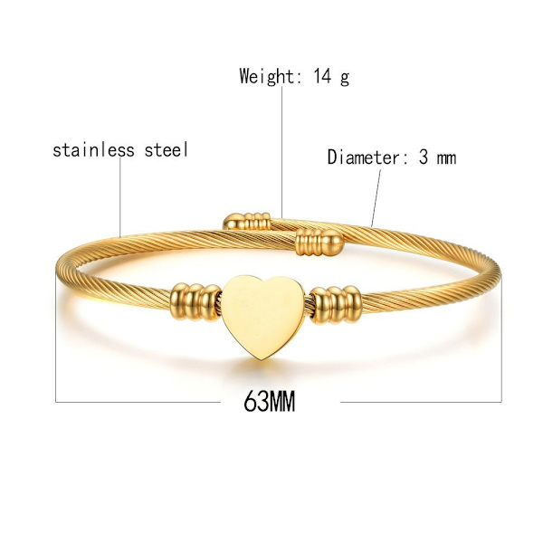 Love Heart Charm Rannekoru Wire Rannekoru GOLD - varastossa Gold
