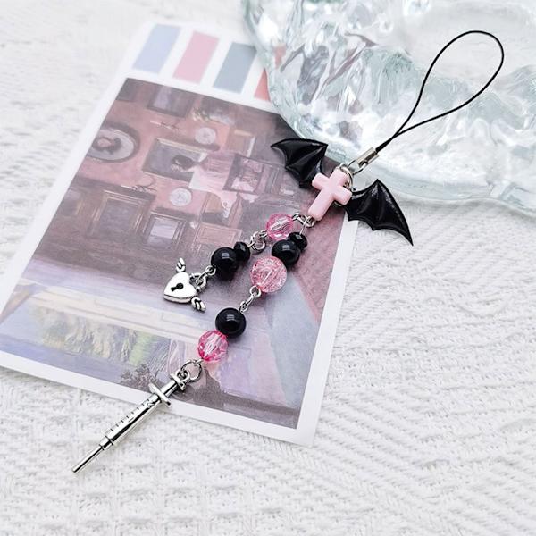 Goth Y2K telefon berlock hänge Kawaii-nyckelring för väska Söt tillbehör Kvinnor Gitarrband Lanyard pärlstav Nyckelring hänge - on stock null - Style 3
