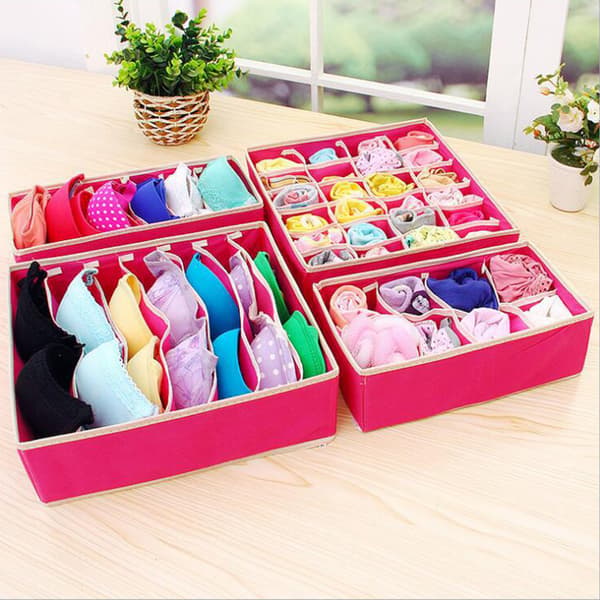 4st Underkläder BH Strumpor Slipsar Organizer - high quality Rose Red