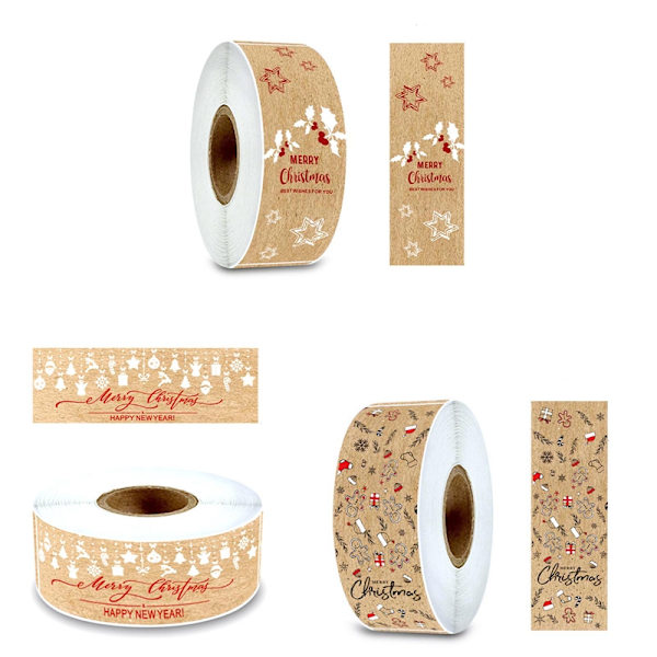 150st/rulle julklappsetiketter Kraft juletiketter - on stock