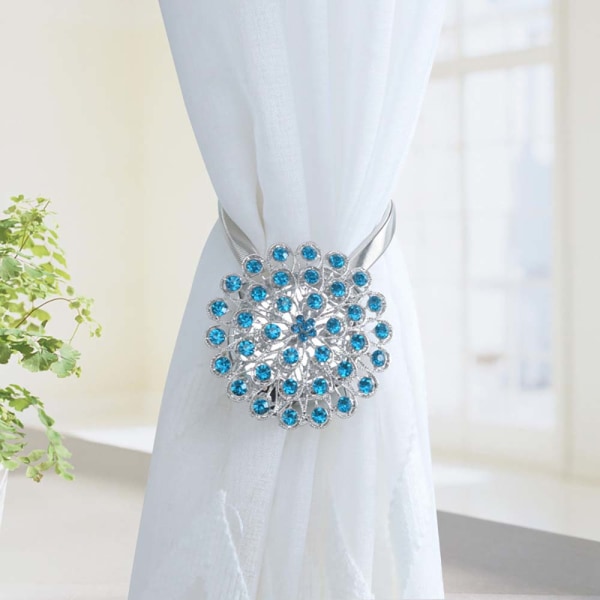 2st gardinbindningar Magnetisk strass inlagt bindningsspänne - stock Golden Peacock Blue