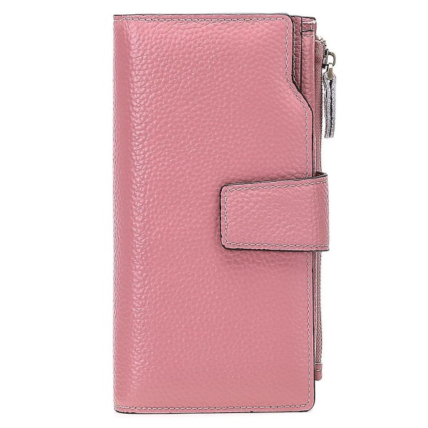 Kvinnors läderplånbok blockerar kreditkortshållare med stor kapacitet Mobiltelefonkoppling (ljusrosa) - on stock