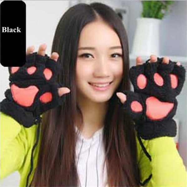 Flickvarma handskar Plysch Half Finger Bear Claw Vantar - stock Black