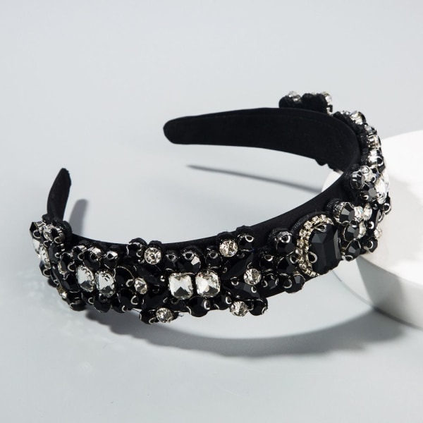 Brett pannband Crystal Rhinestone Pannband SVART - high quality Black