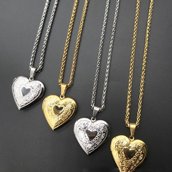 Love Heart Secret Message Locket Necklace Pendant - varastossa gold